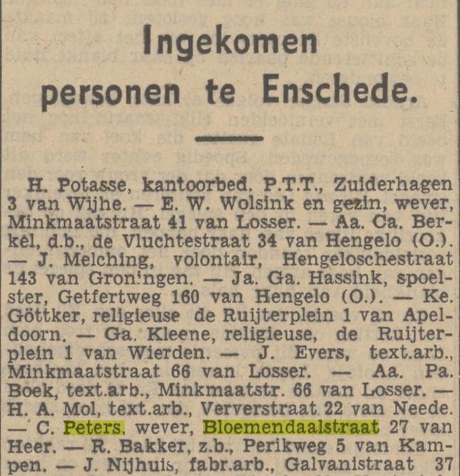 Bloemendaal 27 C. Peters wever krantenbericht Tubantia 9-2-1937.jpg