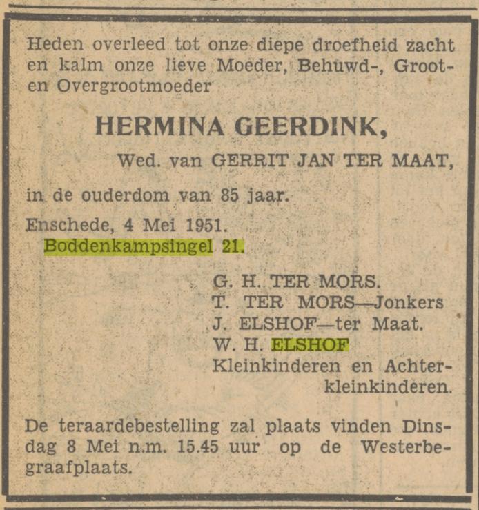 Boddenkampsingel 21 W.H. Elshof advertentie Tubantia 5-5-1951.jpg