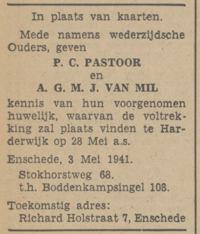 Boddenkampsingel 108 A.G.M.J. van Mil advertentie Tubantia 3-5-1941.jpg