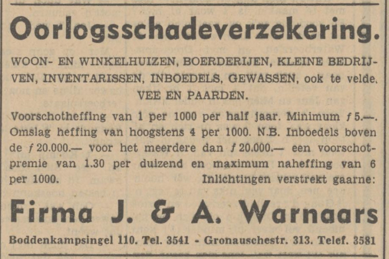 Boddenkampsingel 110 J. & A. Warnaars advertentie Tubantia 21-2-1942.jpg