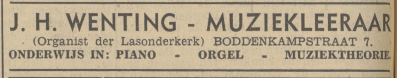 Boddenkampstraat 7 J.H. Wenting muziekleraar advertentie 6-9-1937.jpg