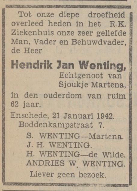 Boddenkampstraat 7 H.J. Wenting overlijdensadvertentie Tubantia 6-9-1937.jpg