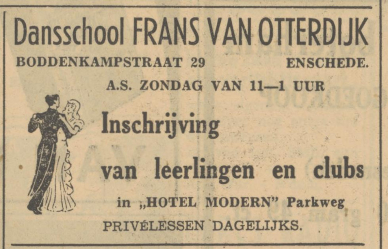 Boddenkampstaat 29 dansschool Frans van Otterdijk advertentie Tubantia 15-9-1950.jpg