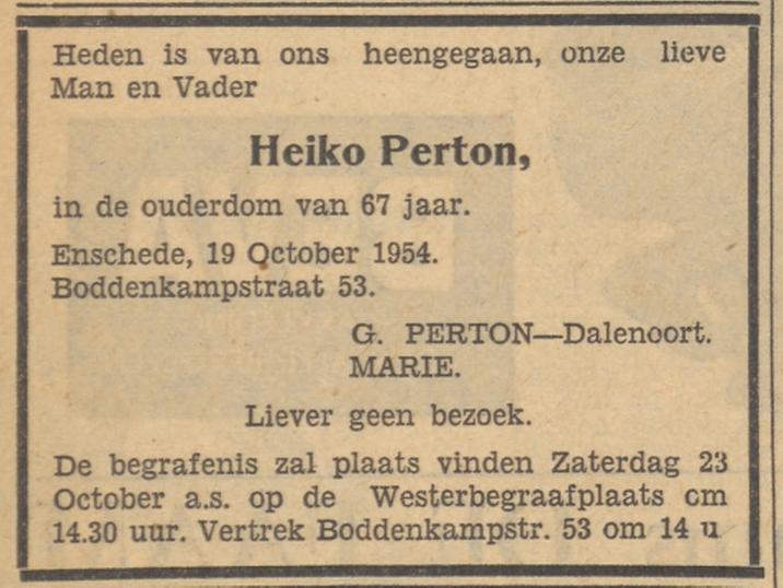 Boddenkampstraat 53 Heiko Perton overlijdensadvertentie Tubantia 20-10-1954.jpg