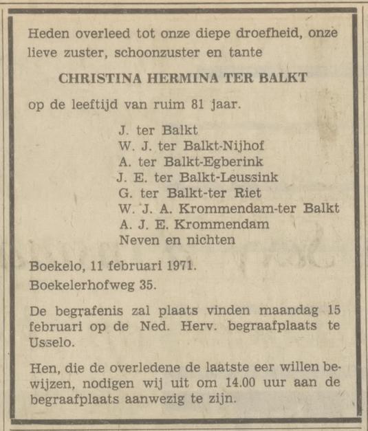 Boekelerhofweg 35 C.H. ter Balkt overlijdensadvertentie Tubantia 12-2-1971.jpg