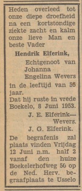 Boekelerhofweg 50 Hendrik Elferink overlijdensadvertentie Tubantia 9-6-1953.jpg