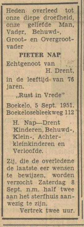 Boekelosebleekweg 112 P. Nap overlijdensadvertentie Tubntia 6-9-1951.jpg