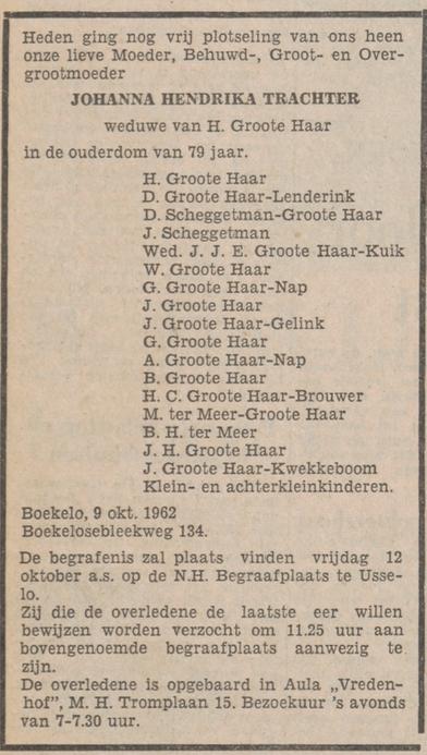 Boekelosebleekweg 134 Wed. J.H. Groote Haar-Trachter overlijdensadvertentie Tubantia 10-10-1962.jpg