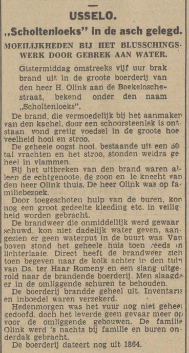 Boekelosestraat 30 brand boerderij Scholtenloeks van H. Olink krantenbericht Tubantia 30-9-1940.jpg