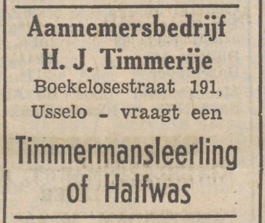 Boekelosestraat 191 Usselo Aannemersbedrijf H.J. Timmerije advertentie Tubantia 20-8-1953.jpg