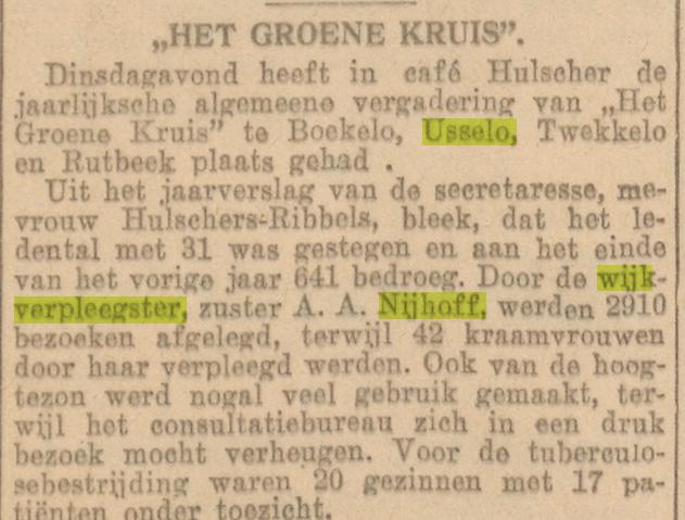 Boekelosestraat Groene Kruis wijkverpleegster A.A. Nijhoff krantenbericht 1-4-1939.jpg