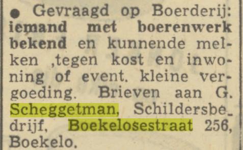 Boekelosestraat 256 Schilderbedrijf G. Scheggetman advertentie Tubantia 25-2-1950.jpg