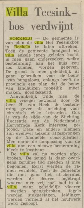 Boekelo villa Teesinkbos verdwijnt krantenbericht Tubantia 27-5-1968.jpg