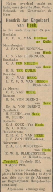 Boekelosestraat 275 villa Teesink wed. H.F.G. van Heek-ter Kuile advertentie Tubantia 10-4-1930.jpg