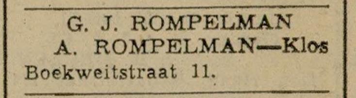 Boekweitstraat 11 G.J. Rompelman nieuwjaarsadvertentie Gereformeerd gezinsblad 29-12-1951.jpg