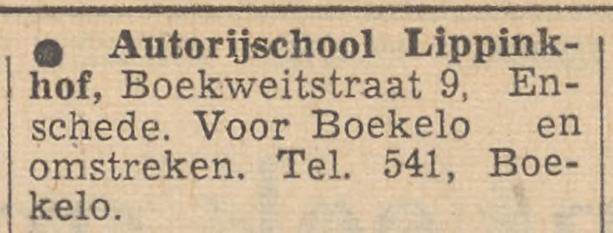 Boekweitstraat 9 Autorijschool Lippinkhof advertentie Tubantia 20-7-1962.jpg