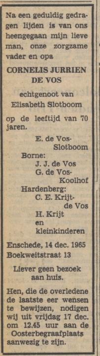 Boekweitstraat 13 C.J. de Vos overlijdensadvertentie Tubantia 15-12-1965.jpg