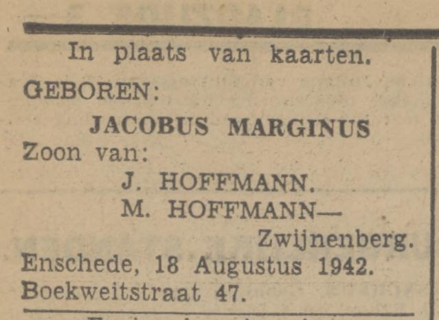 Boekweitstraat 47 J. Hoffmann advertentie Tubantia 19-8-1942.jpg
