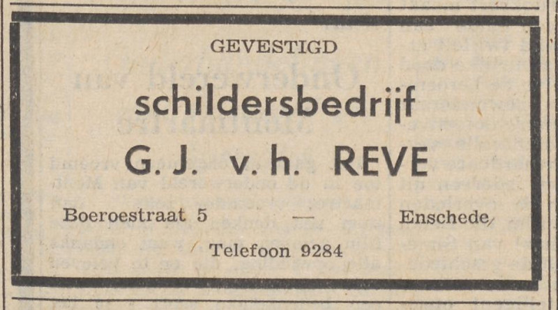 Boeroestraat 5 schildersbedrijf G.J. van het Reve advertentie Tubantia 28-5-1960.jpg