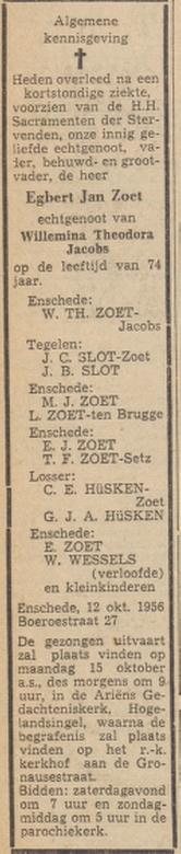 Boeroestraat 27 E.J. Zoet overlijdensadvertentie Tubantia 13-10-1956.jpg