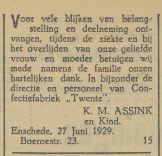 Boeroestraat 23 K.M. Assink advertentie Tubantia 27-6-1929.jpg