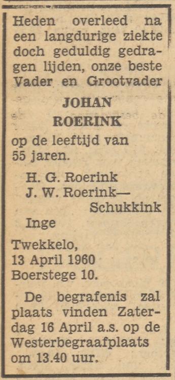 Boerstege 10 Johan Roerink overlijdensadvertentie Tubantia 14-4-1960.jpg