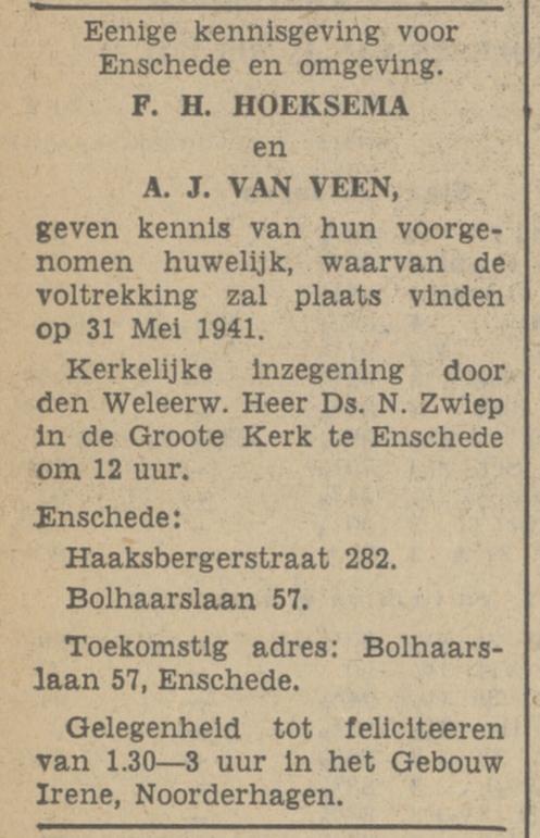 Bolhaarslaan 57 A.J. van Veen advertentie Tubantia 15-5-1941.jpg
