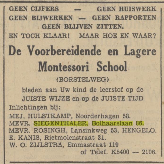 Bolhaarslaan 86 Mevr. Siegenthaler advertentie Tubantia 19-11-1938.jpg