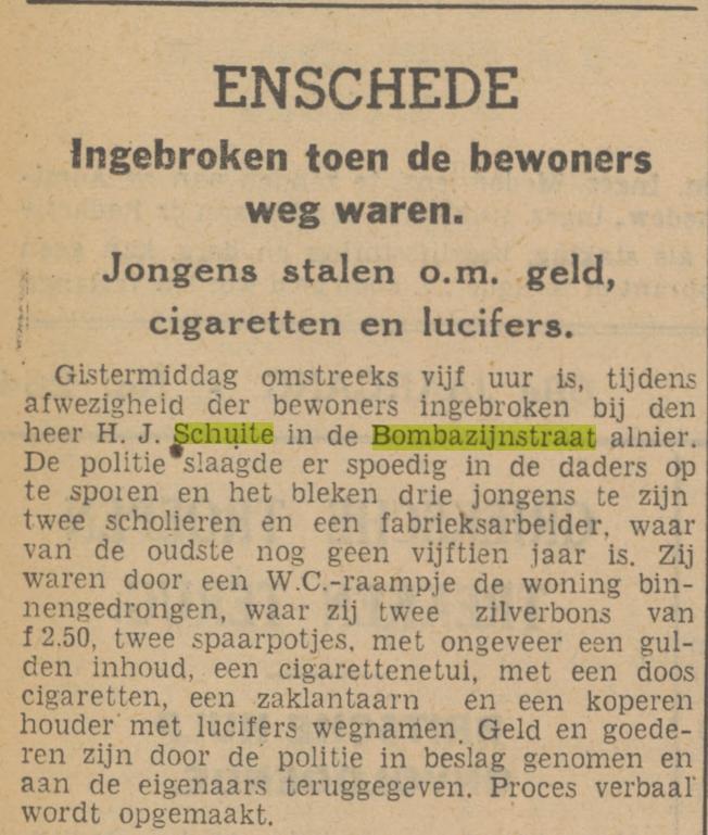 Bombazijnstraat H.J. Schuite krantenbericht Tubantia 7-11-1940.jpg