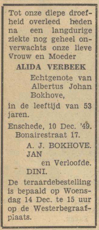 Bonairestraat 17 A.J. Bokhove advertentie Tubantia 13-12-1949.jpg