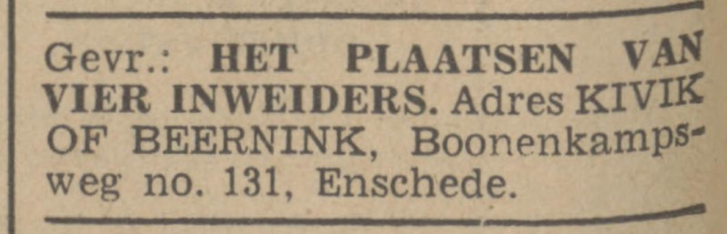 Bonekampweg 131 Kivik of Beernink advertentie Tubantia 17-5-1941.jpg