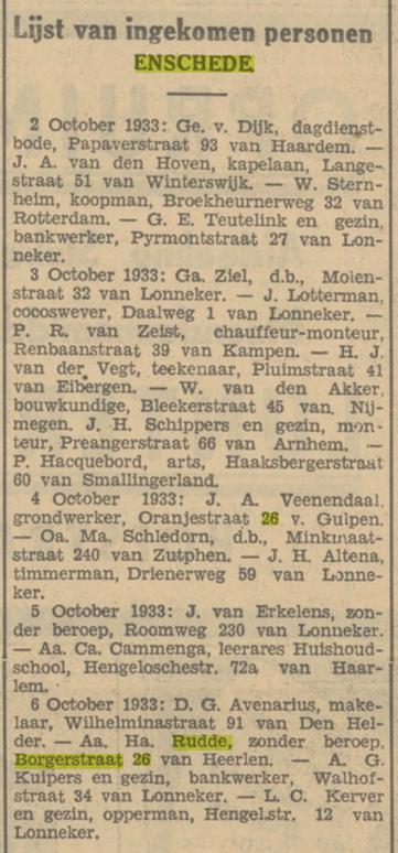 Borgerstraat 26 A.H. Rudde krantenbericht Tubantia 21-10-1933.jpg