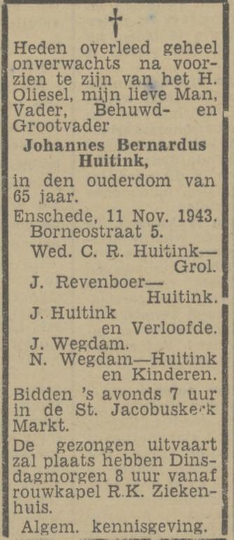 Borneostraat 5 J.B. Huitink overlijdensadvertentie Twentsch nieuwsblad 12-11-1943.jpg