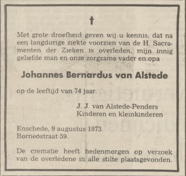 Borneostraat 59 J.B. van Alstede overlijdensadvertentie Tubantia 13-8-1973.jpg