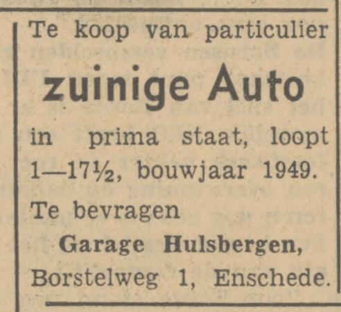 Borstelweg 1 Garage Hulsbergen advertentie Tubantia 7-5-1951.jpg