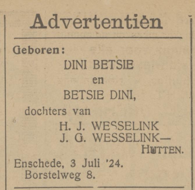Borstelweg 8 H.J. Wesselink advertentie Tubantia 3-7-1924.jpg