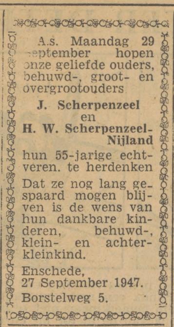 Borstelweg 5 J. Scherpenzeel advertentie Tubantia 27-9-1947.jpg
