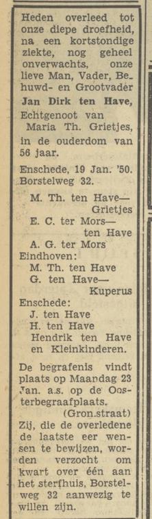 Borstelweg 32 J.D. ten Have overlijdensadvertentie Tubantia 20-1-1950.jpg
