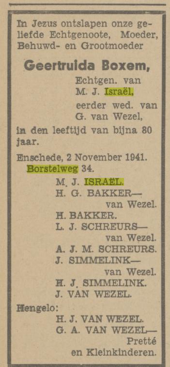 Borstelweg 34 M.J. Israel advertentie Tubantia 4-11-1941.jpg