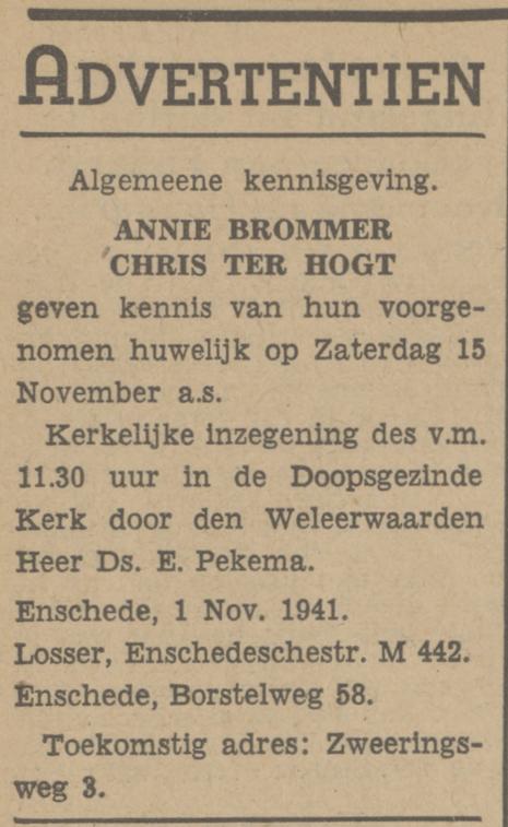 Borstelweg 58 Chris ter Hogt advertentie Tubantia 1-11-1941.jpg