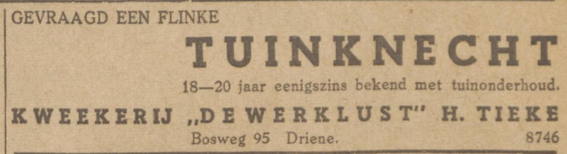 Bosweg 95 Driene kwekerij De Werklust H. Tieke advertentie Nieuwe Hengelosche Courant 8-4-1942.jpg