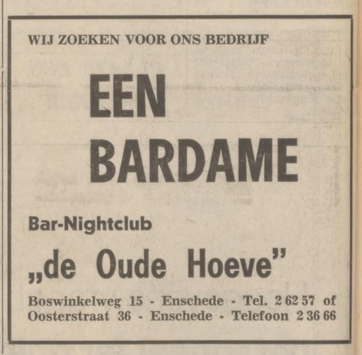 Boswinkelweg 15 bar-nightclub De Oude Hoeve advertentie Tubantia 1-3-1973.jpg