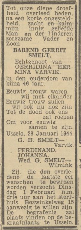 Boswinkelweg 15 B.G. Smelt overlijdensadvertentie Twentsch nieuwsblad 29-1-1944.jpg