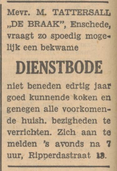 De Braakweg 141 De Braak Mevr. Tattersall advertentie Tubantia 26-1-1949.jpg