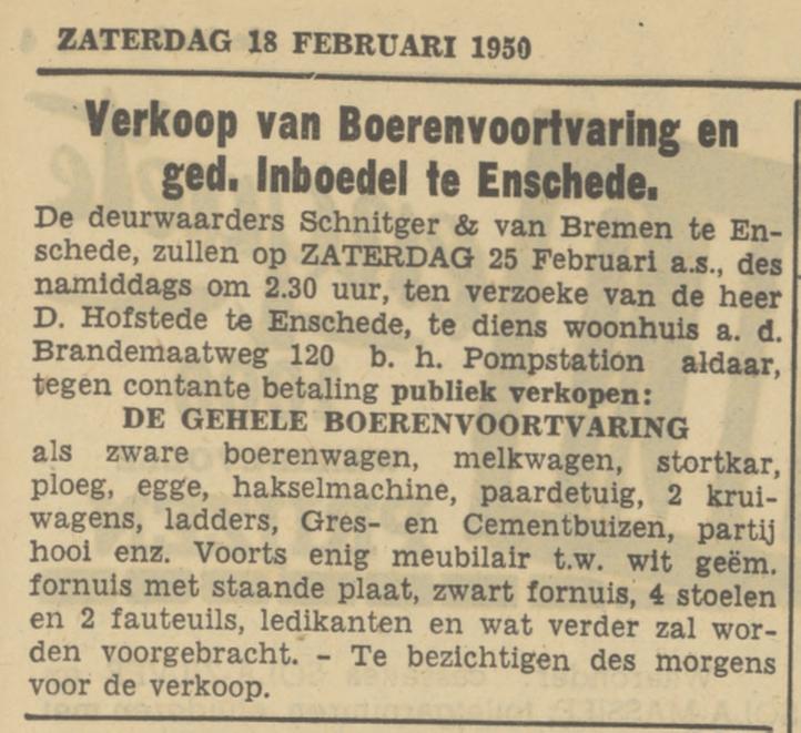 Brandemaatweg 120 D. Hofstede advertentie Tubantia 18-2-1950.jpg