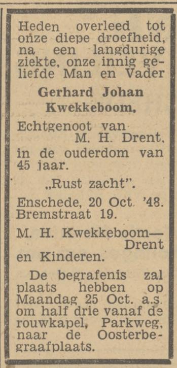 Bremstraat 19 G.J. Kwekkeboom overlijdensadvertentie Tubantia 21-10-1948.jpg