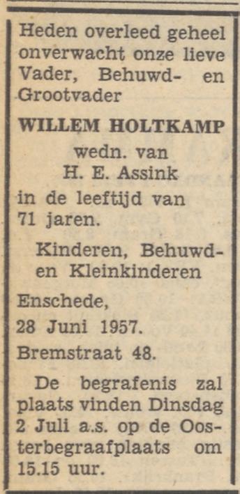 Bremstraat 48 Willem Holtkamp overlijdensadvertentie Tubantia 29-6-1957.jpg