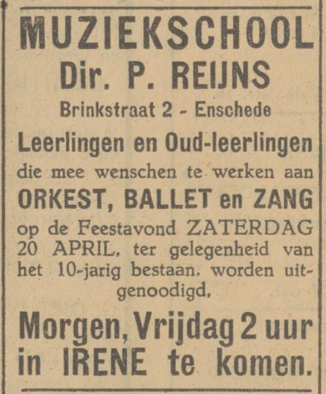Brinkstraat 2 P. Reijns directeur Muziekschool advertentie Tubantia 28-3-1929.jpg