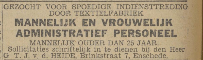 Brinkstraat 7 G.T.J. van de Heide advertentie Twentsch nieuwsblad 25-6-1943.jpg