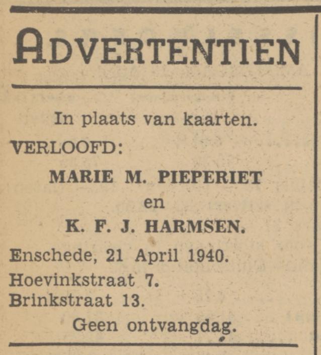 Brinkstraat 13 K.F.J. Harmsen advertentie Tubantia 19-4-1940.jpg